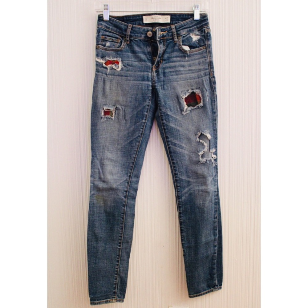 A&F Ripped Skinny Jeans with Patchwork